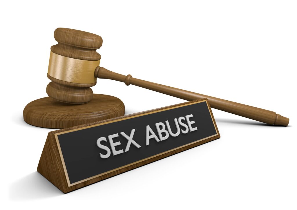 Gavel with a plate that reads sex abuse.