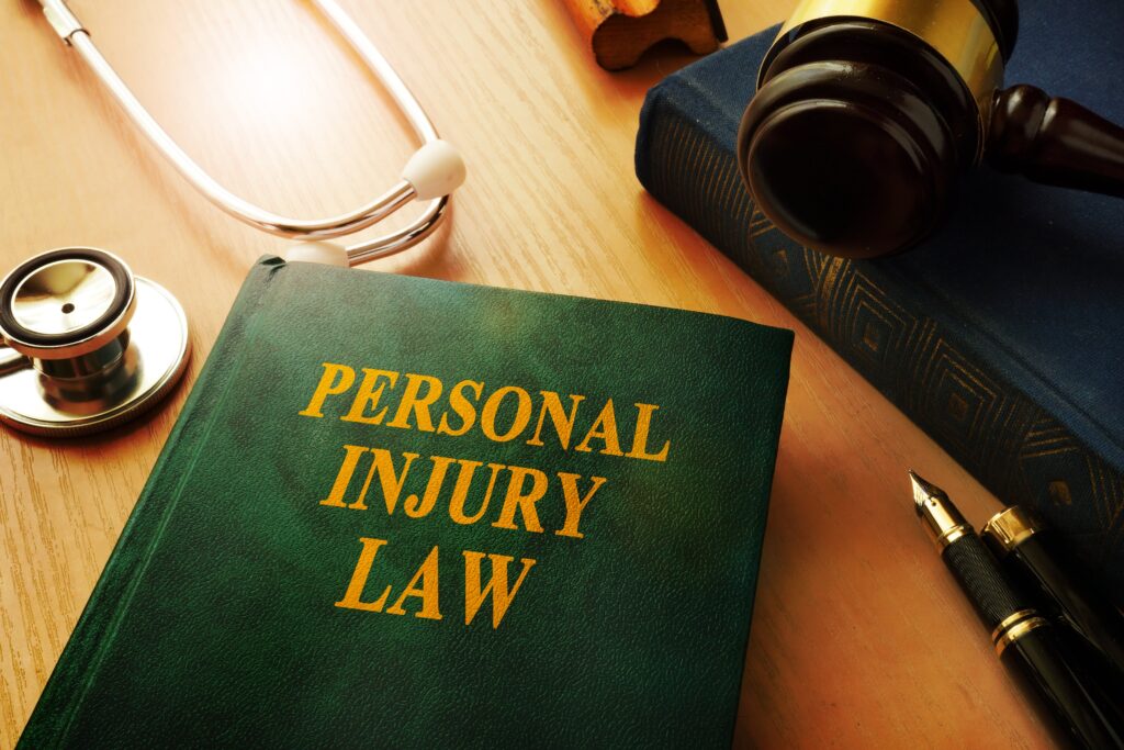 Book that says personal injury law sitting on a desk