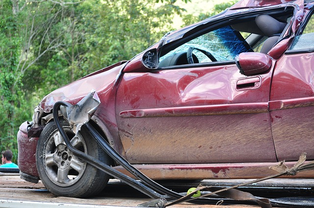 red car in an accident